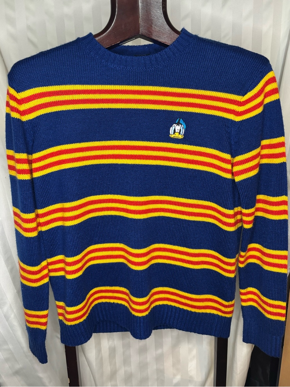 Forever 21 Navy Crewneck Sweater with Red and Yellow Stripes